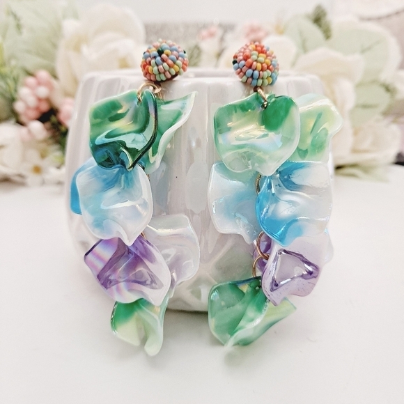 💖 2/$30 Colorful Resin Dangle Earrings Green blue Beaded Drop boho Statement - Picture 10 of 11